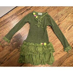 Sophie Catalou | Green‎ Ruffle Dress Roses Girls Sz 5